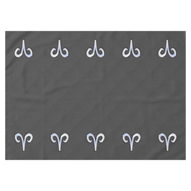 Modern Aries Sign on Charcoal Carbon Fibre Print Tablecloth (Front (Horizontal))