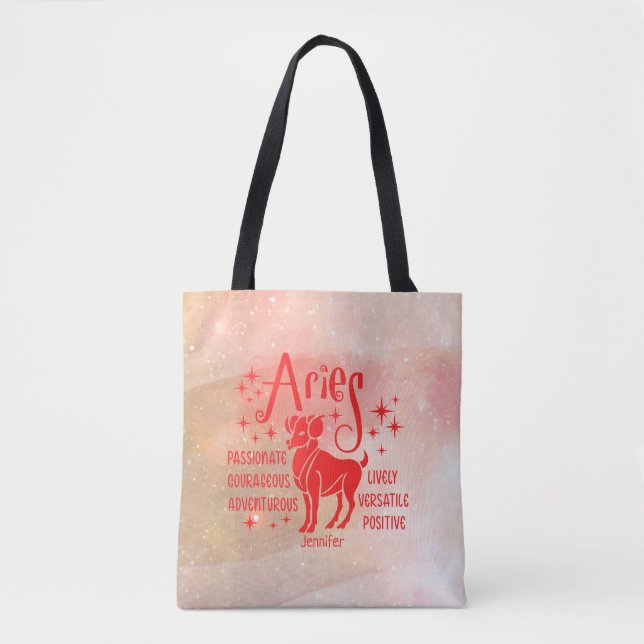 Modern Aries Zodiac Horoscope Personalised  Tote Bag (Front)
