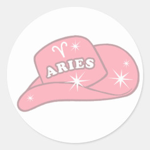 Modern Aries Zodiac Pink Cowgirl Hat  Classic Round Sticker