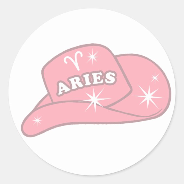 Modern Aries Zodiac Pink Cowgirl Hat  Classic Round Sticker (Front)
