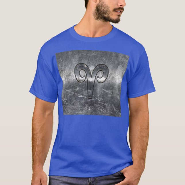 Modern Aries Zodiac Sign Grunge Distressed Style T-Shirt (Front)