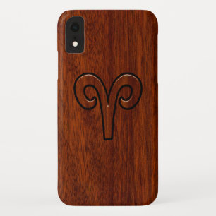 Modern Aries Zodiac Symbol in Mahogany like print iPhone XR Case