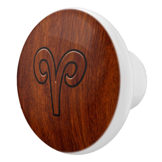 Modern Aries Zodiac Symbol in Mahogany like print Ceramic Knob (Right)