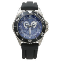 Modern Aries Zodiac Symbol Navy Blue Camo Dial