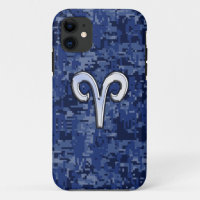 Modern Aries Zodiac Symbol Navy Blue Digital Camo