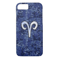 Modern Aries Zodiac Symbol Navy Blue Digital Camo