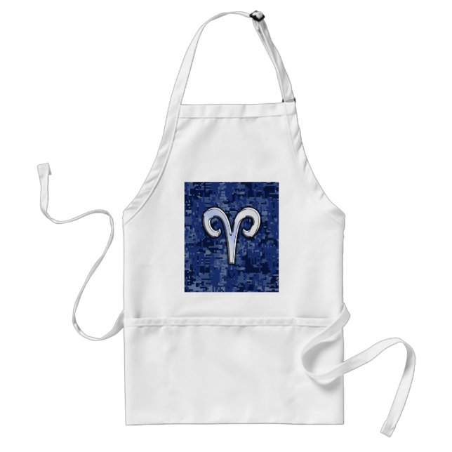 Modern Aries Zodiac Symbol Navy Blue Digital Camo Standard Apron (Front)