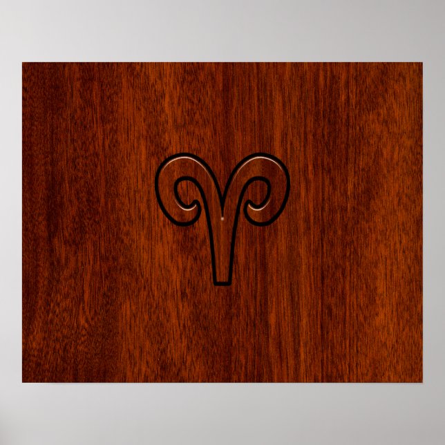 Modern Aries Zodiac Symbol on Mahogany like print (Front)