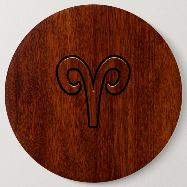 Modern Aries Zodiac Symbol on Mahogany like print 6 Cm Round Badge (Front)