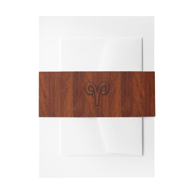Modern Aries Zodiac Symbol on Mahogany like print Invitation Belly Band (Front Example)