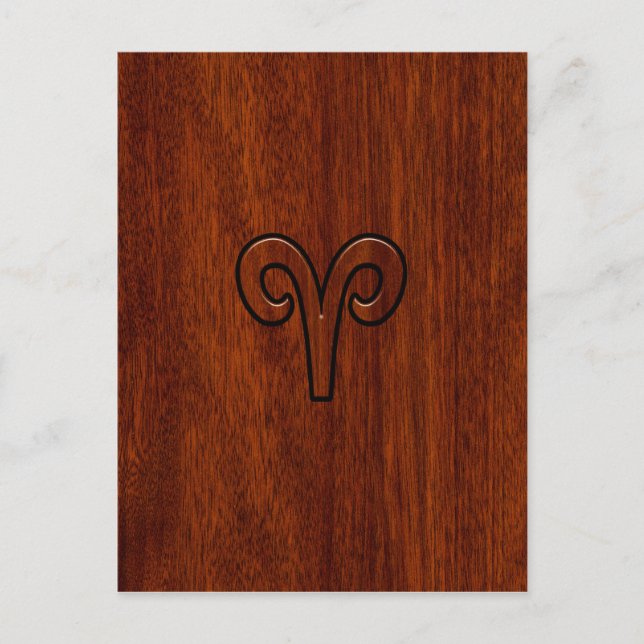 Modern Aries Zodiac Symbol on Mahogany like print Postcard (Front)