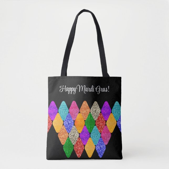 Modern Arlequin Pattern Sparkly Mardi Gras Custom  Tote Bag (Front)
