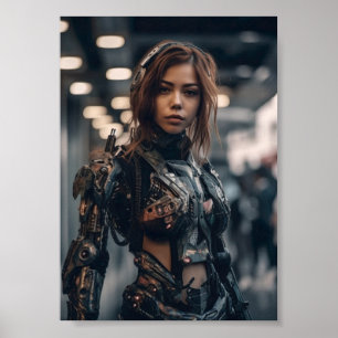 Modern Armor Woman in Fantasy City Poster