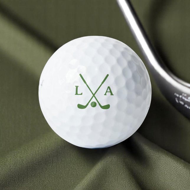 Modern Army-Green Golfer Initials Clubs & Ball (Creator Uploaded)