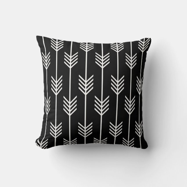 Modern Arrow Fletching Pattern Black and White Cushion (Front)