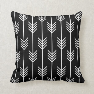 Modern Arrow Fletching Pattern Black and White Cushion