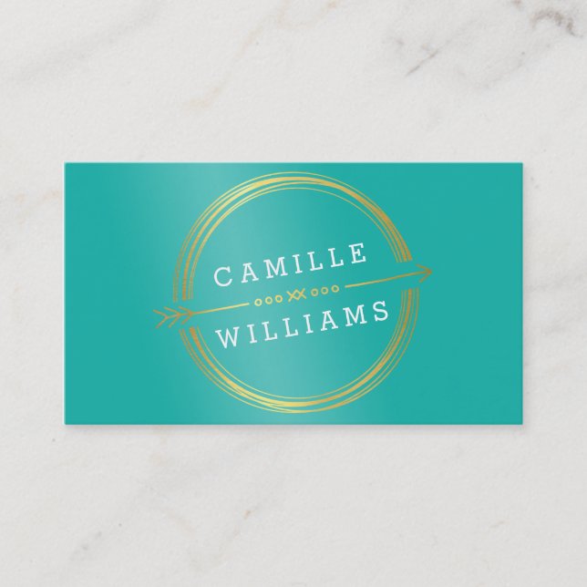 MODERN ARROW gold foil rustic hand drawn jade Business Card (Front)