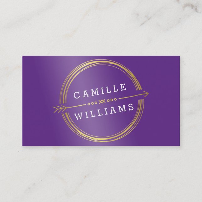 MODERN ARROW gold foil rustic hand drawn purple Business Card (Front)