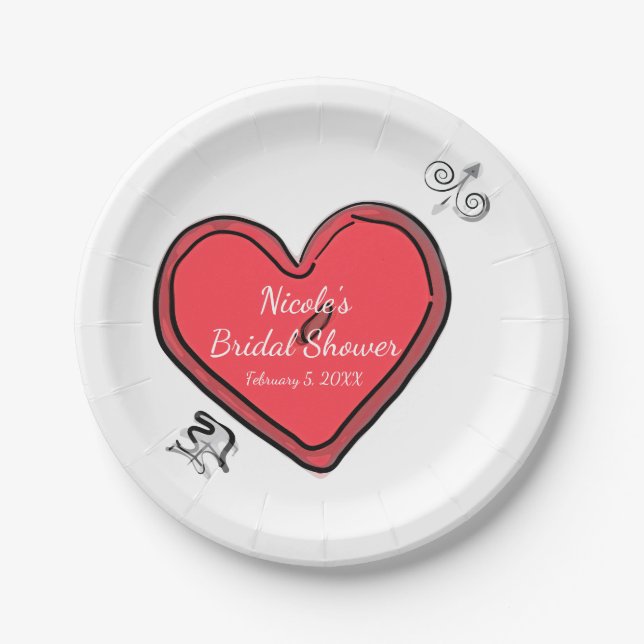 Modern Arrow & Heart Valentines Chic Custom Party Paper Plate (Front)