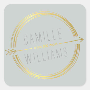 MODERN ARROW LOGO gold foil rustic hand drawn grey Square Sticker