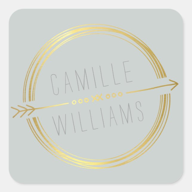 MODERN ARROW LOGO gold foil rustic hand drawn grey Square Sticker (Front)