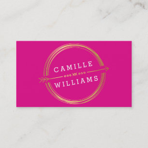 MODERN ARROW LOGO gold foil rustic hand drawn pink Business Card