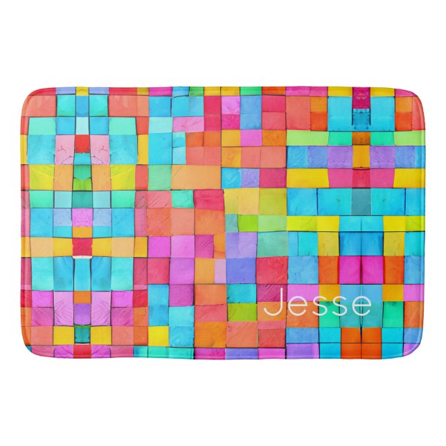 Modern Art Abstract Colourful Watercolors Name Fun Bath Mat (Front)