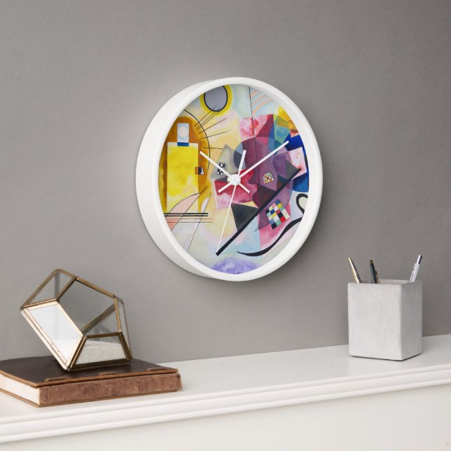 Modern Art Abstract Kandinsky Yellow Red Blue Clock (Office)