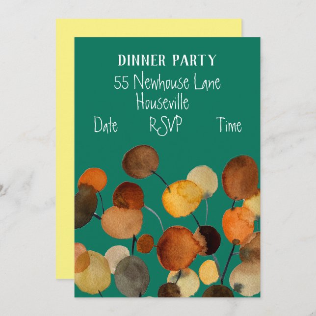 Modern art abstract tree Earthy Dinner Party Invitation (Front/Back)
