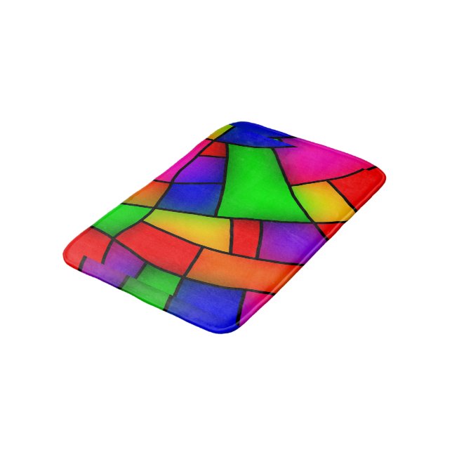 Modern Art, Artistic Colourful Mosaic Bath Mat (Angled)