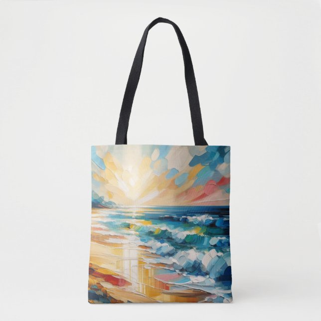 Modern Art Beach Sunset Ocean Design Tote Bag (Front)