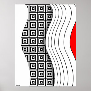 Modern art black white red abstract forms lines on poster