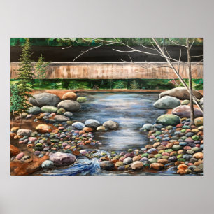 MODERN ART Blues and Browns Brook Nature Painting Poster