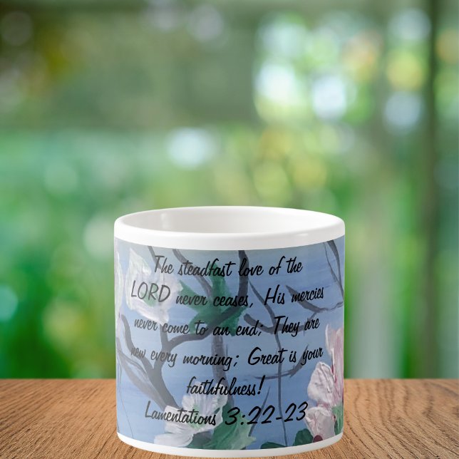 Modern Art Blues and Whites Floral Bible Verse  Espresso Cup (Elegant Scripture Mug, )