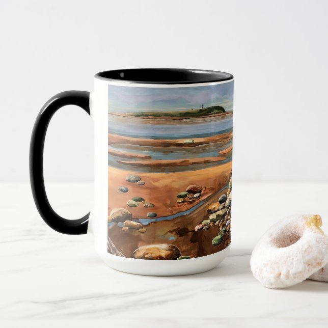 Modern Art  Blues/ Browns Sea Scape Tides Out Mug (With Donut)
