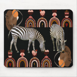 Modern Art Boho Bohemian Animals Rainbows Zebras  Mouse Mat