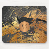 Modern art brush strokes black gold monogrammed