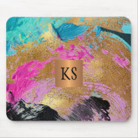 Modern art brush strokes black gold monogrammed