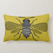 Modern Art Bumble Bee Print Cushion - Mustard