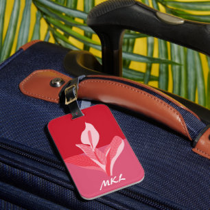 Modern Art Calla Lily Red Pink Monogram Luggage Tag