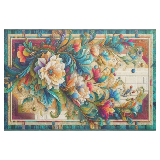Modern Art Cheater Quilt Floral Panel Fabric (Fat Quarter)