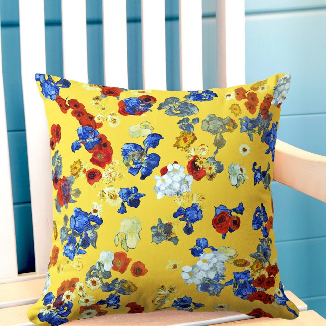 Modern Art Colourful Blue Red Yellow Flowers Cushion (Creator Uploaded)
