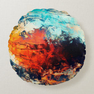 Modern art. Colourful contemporary artwork. Colour Round Cushion