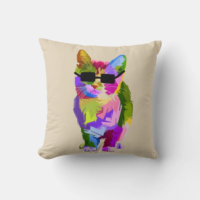 Modern art cool pop art kitty cat cushion (Front)