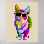Modern art cool pop art kitty cat poster<br><div class="desc">A cute pop art  colourful design of a cool cat with sunglasses. Funky modern art for cat lovers everywhere.</div>