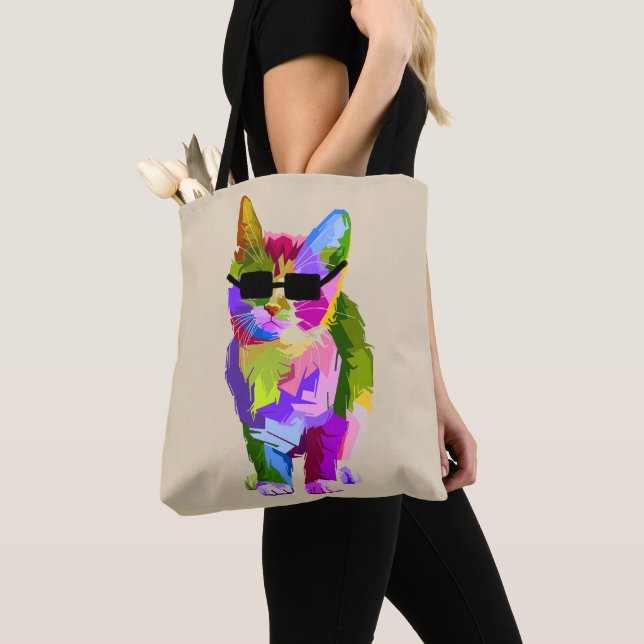 Modern art cool pop art kitty cat tote bag (Close Up)