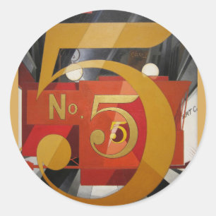 Modern Art Cubist Demuth Figure 5 in Gold Classic Round Sticker