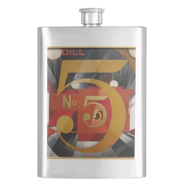 Modern Art Cubist Demuth Figure 5 in Gold Hip Flask (Front)