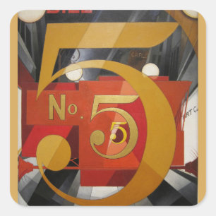 Modern Art Cubist Demuth Figure 5 in Gold Square Sticker