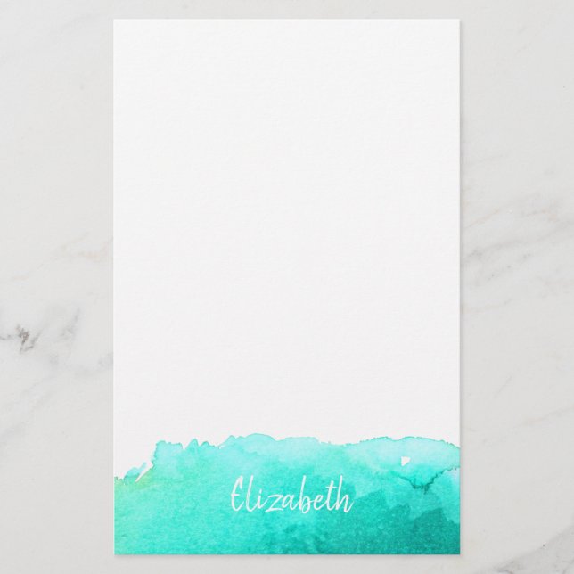 Modern art cute blue watercolor personalised stationery (Front)